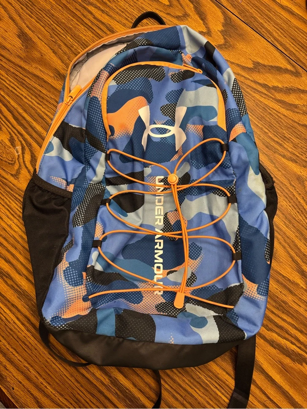 Under Armour Blue Camo Backpack with Orange Bungee
